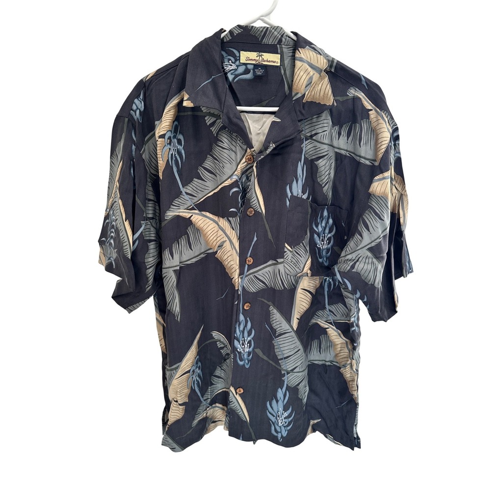 Tommy Bahama Mens Silk Tropical Leaf Print Short Sleeve Button Up Shirt Size M
